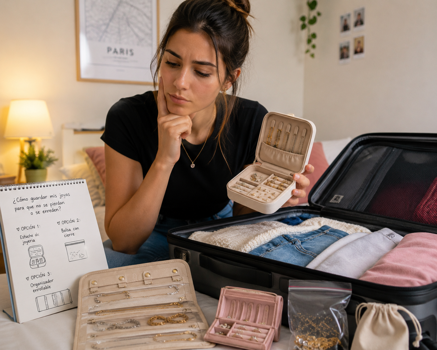 El joyero de viaje: Cómo empacar tus accesorios sin que se enreden y qué piezas llevar