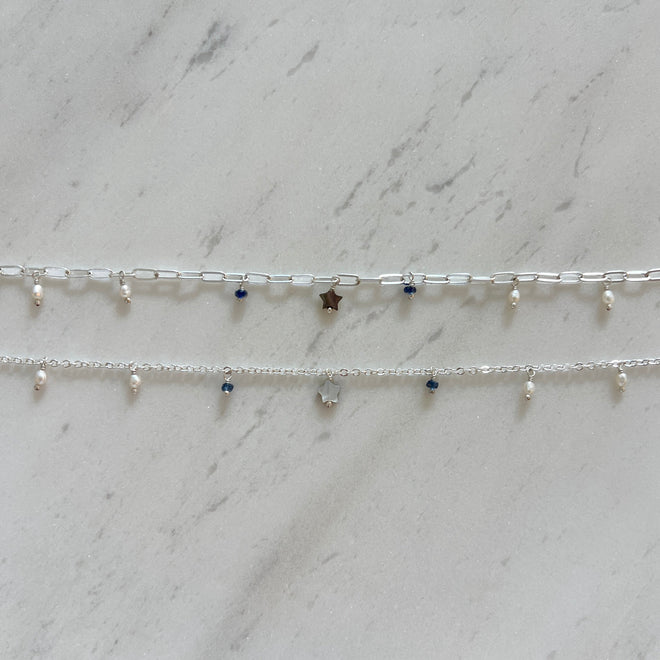 Tobillera estrella y perlas