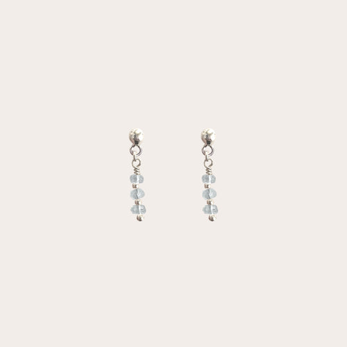 Aretes 3 piedra lineal aguamarina