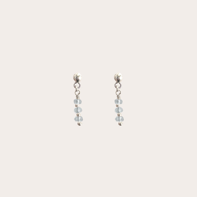 Aretes 3 piedra lineal aguamarina