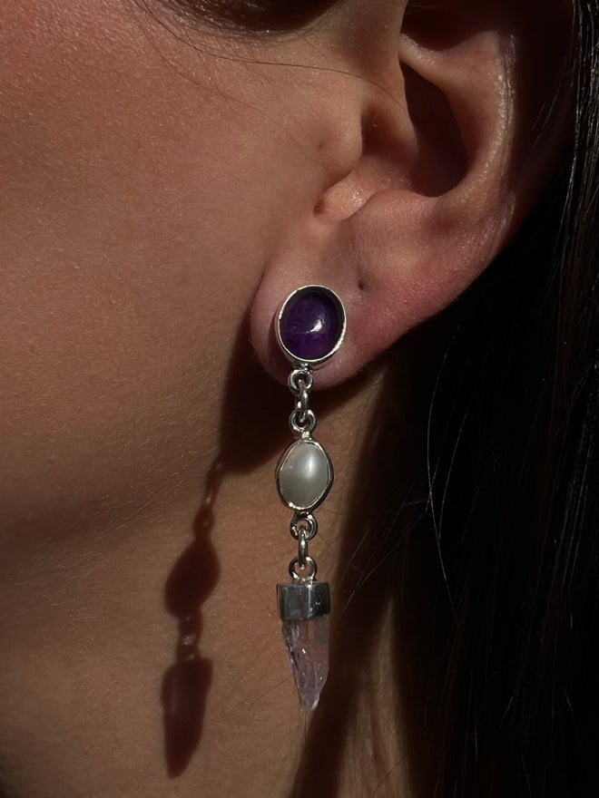 Aretes Amatistas y perla