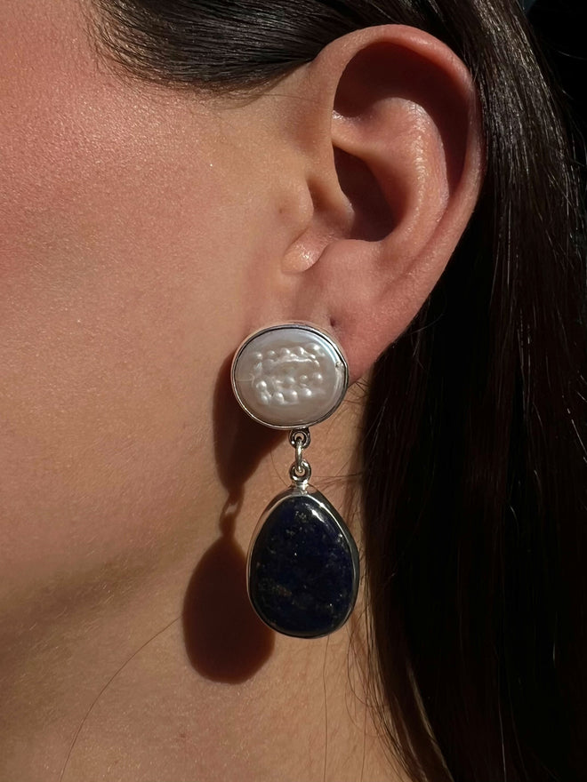 Aretes Perla con Lapislázuli