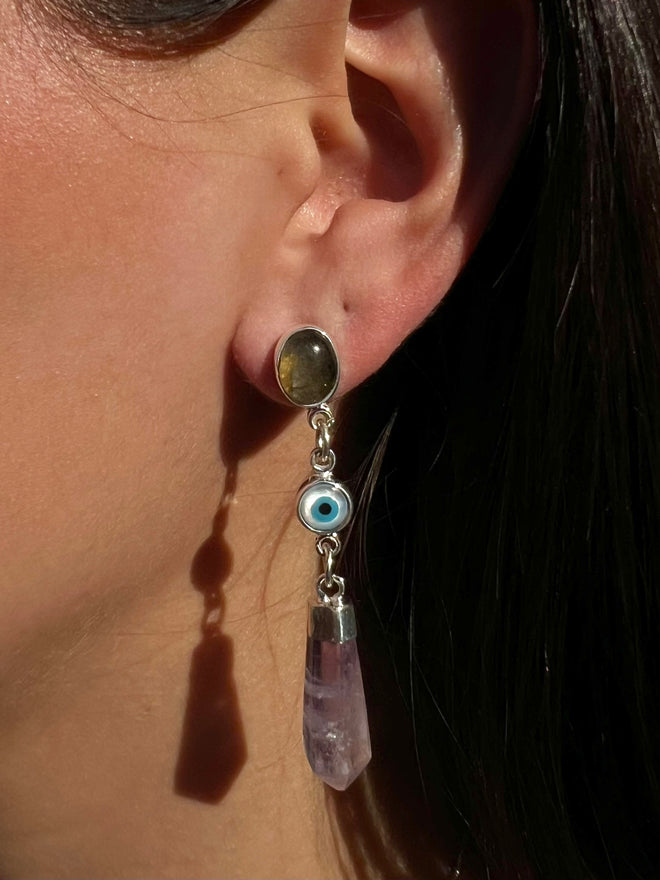 Aretes ojito con punta amatista