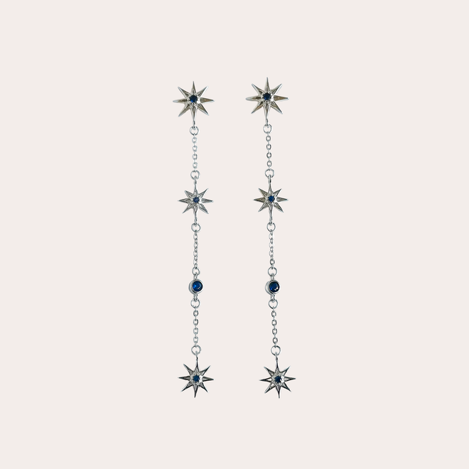 Aretes tres Estrellas con zirconia azul