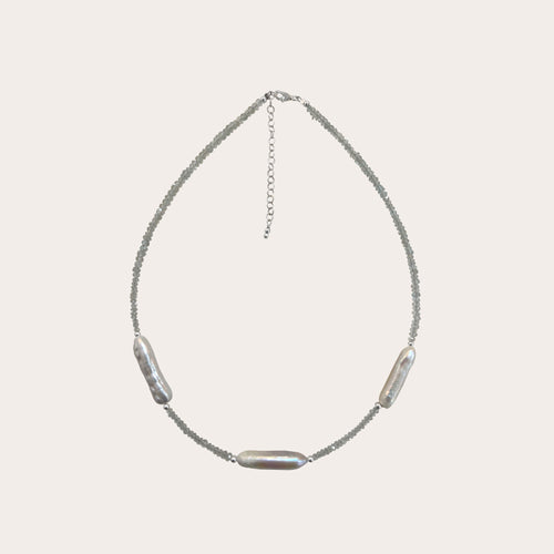 Choker aguamarinas y perlas alargadas