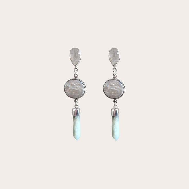 Aretes Perla con Piedra Luna