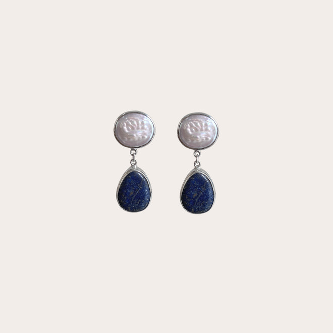 Aretes Perla y lapislázuli