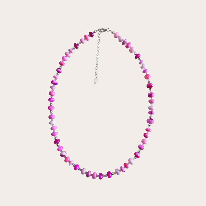 Choker ópalo mulicolor con bolitas de plata